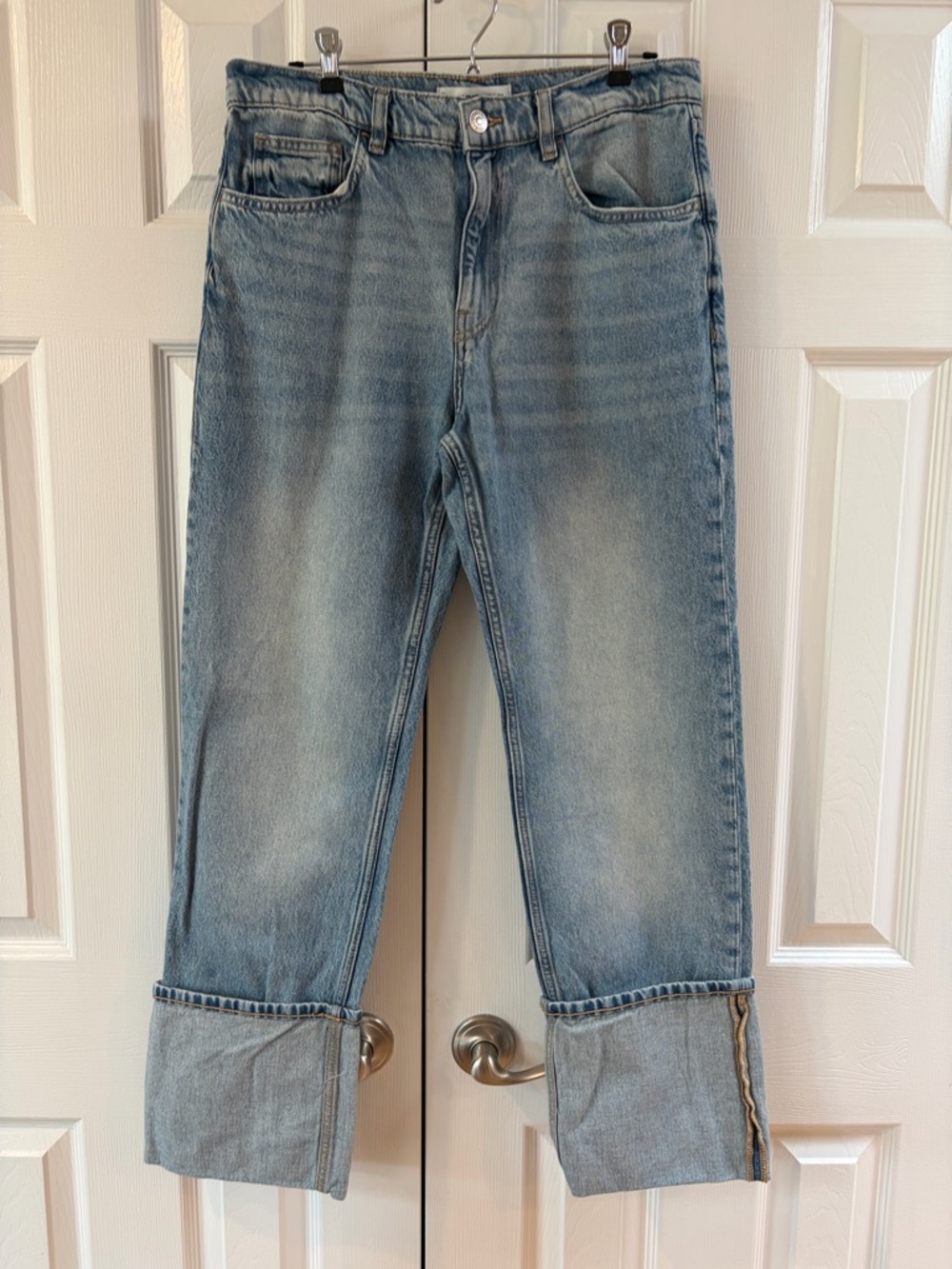 Mango MNG Light Wash Big Cuff Jeans Size 8